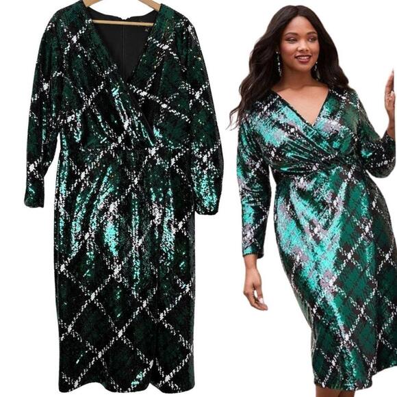 Eloquii Dresses & Skirts - ELOQUII Plus Size Fully Sequined Plaid Wrap Holiday Dress Size: 16 |Worn by Loni